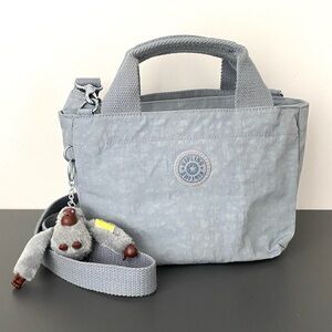 Kipling Gray Mini Tote Crossbody Bag Monkey Charm Pockets Organization Casual